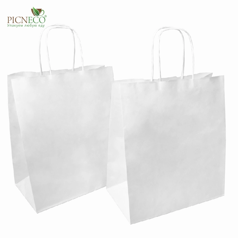 товар Бумажный крафт пакет с кручеными ручками, белый, 240*140*280 мм BPK024